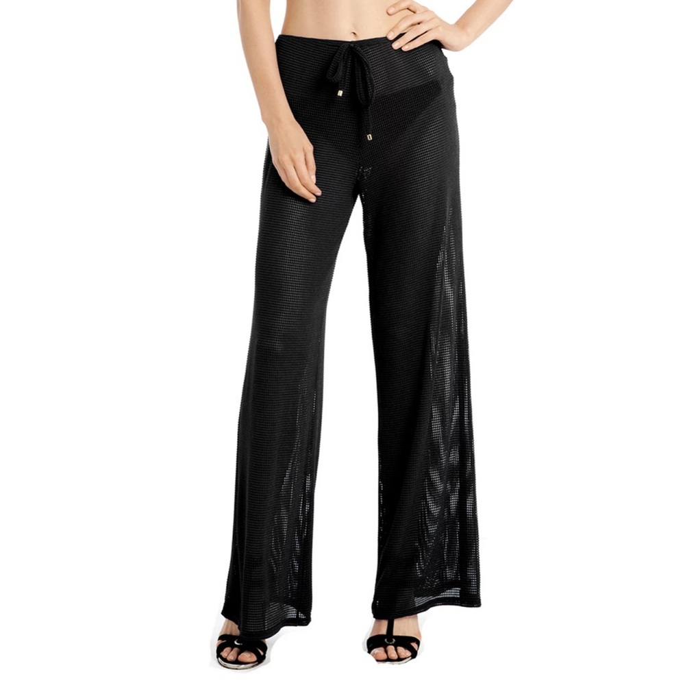 Jordan Taylor Sheer Mesh Wide Leg Cover Up Pants Drawstring Elastic Waistband 🖤